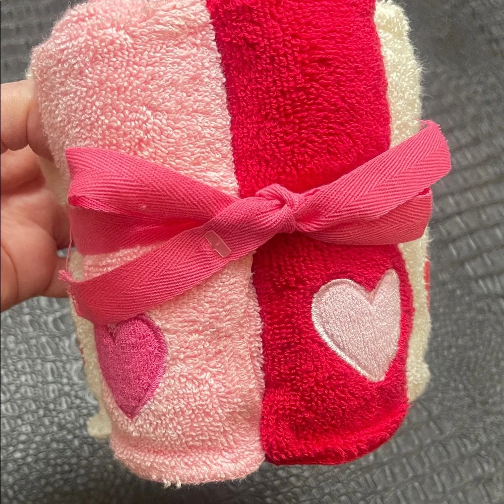 Pink White and Red Heart Towel Set- of 6 Hand Heart Towel